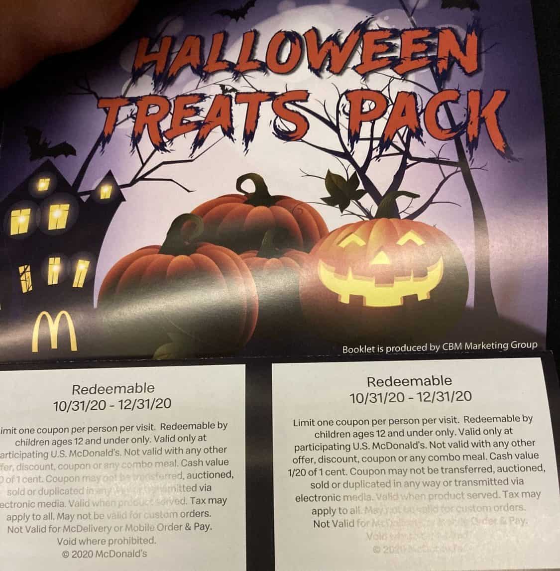 McDonald's 1 Halloween Treats Pack 12 Coupons For Free Food Mile
